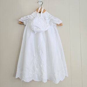 Vintage Baptism Christening Gown Outfit Bonnet White Embroidery Lace 3-6 Mos